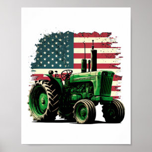 Agriculture Farm Tractor Usa Flag Tractor American Poster