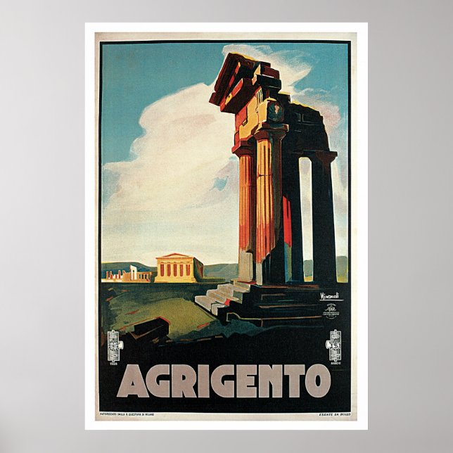 Agrigento, Girkie, Italy Vintage Travel Poster (Front)