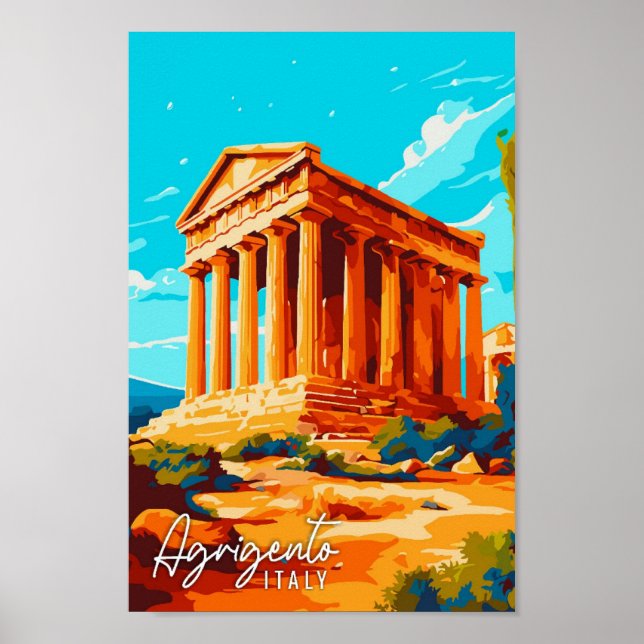 Agrigento Italy vintage travel illustration Poster (Front)
