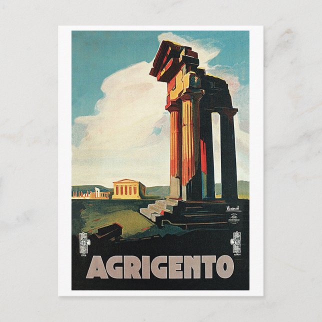 Agrigento ruins, Sicily, Italy, vintage travel Postcard (Front)