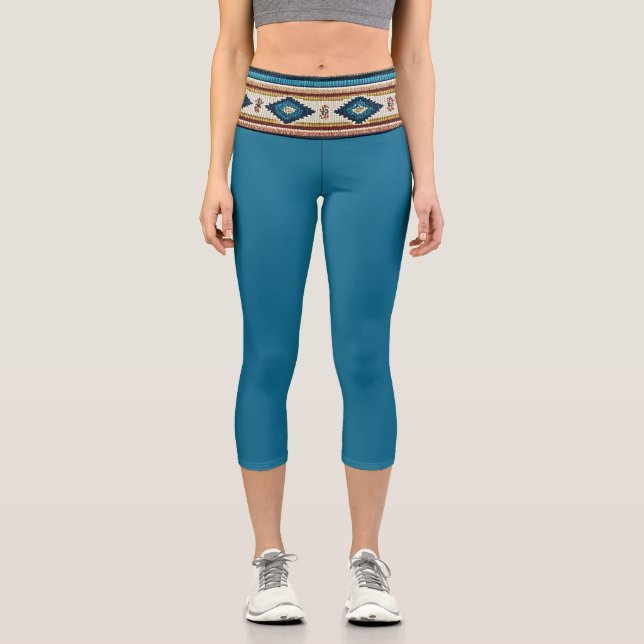 "AGUA BAND / TEAL" High Waisted Capris  (Front)