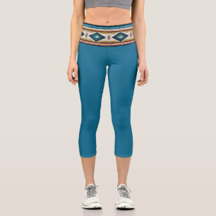 "AGUA BAND/TEAL" HISPANIC-HERITAGE HIGH-WAIST CAPRI LEGGINGS