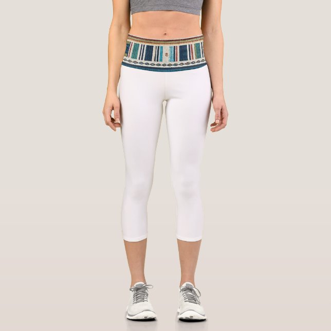 “AGUA BAND/WHITE” HISPANIC-HERITAGE HIGH-WAIST CAPRI LEGGINGS (Front)