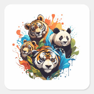 Agua tiger Leo panda urso splash Square Sticker