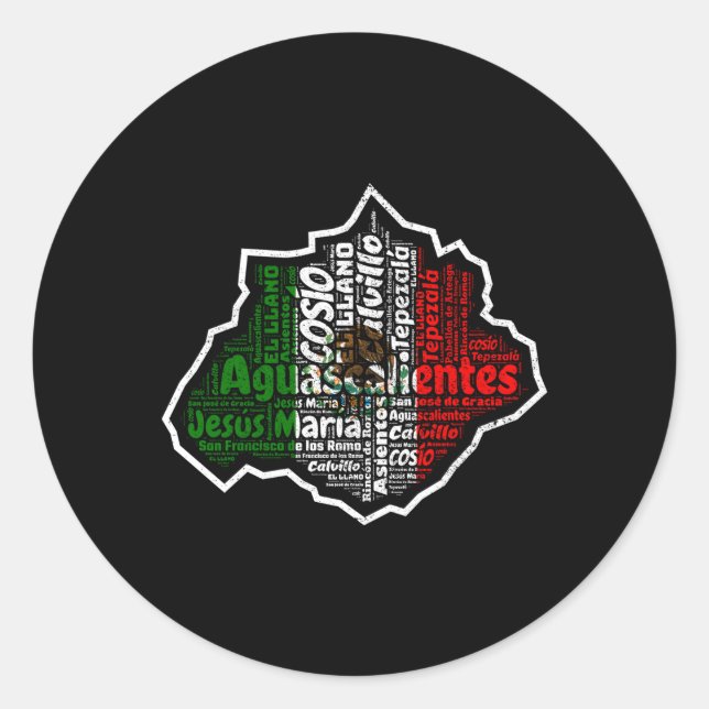 Aguascalientes Mexico Bandera Mexicana Mapa Mexica Classic Round Sticker (Front)