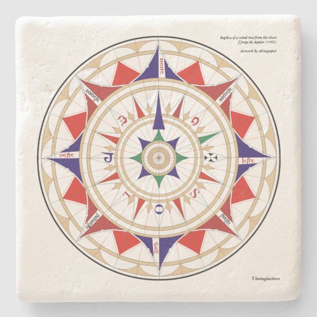 Aguiar Wind Rose Stone Coaster (Front)