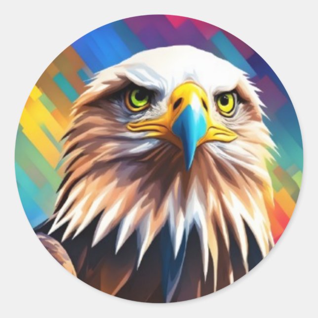 Águila Calva Colorida Classic Round Sticker (Front)