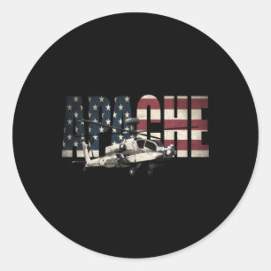 Ah-64 Ah64 Apache Helicopter Us American Flag Classic Round Sticker