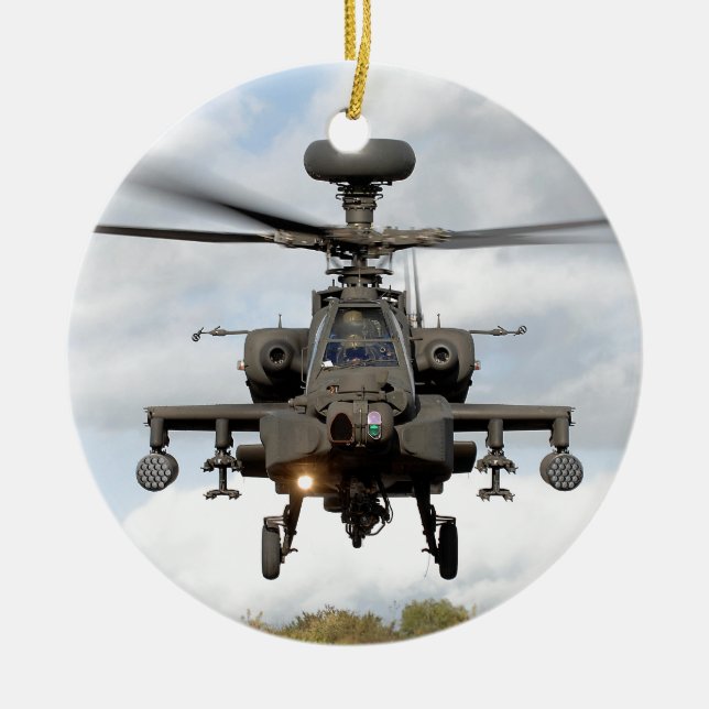 ah 64 apache longbow helocopter military ceramic tree decoration (Front)