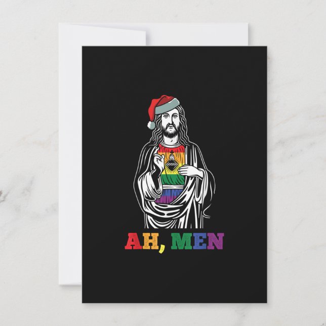 Ah Men Christmas Funny LGBT-Q Pride XMas Jesus Gay Invitation (Front)