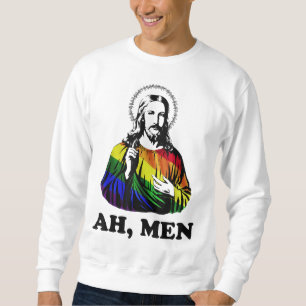 Ah Men Funny Jesus Christian Rainbow LGBT, Pride M Sweatshirt