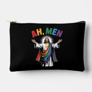 Ah Men Funny Jesus LGBTQ Gay Pride Rainbow Accessory Pouch