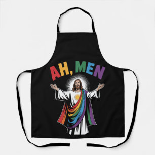 Ah Men Funny Jesus LGBTQ Gay Pride Rainbow Apron