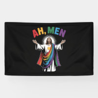 Ah Men Funny Jesus LGBTQ Gay Pride Rainbow