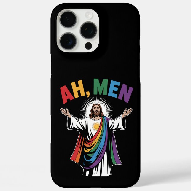 Ah Men Funny Jesus LGBTQ Gay Pride Rainbow Case-Mate iPhone Case (Back)