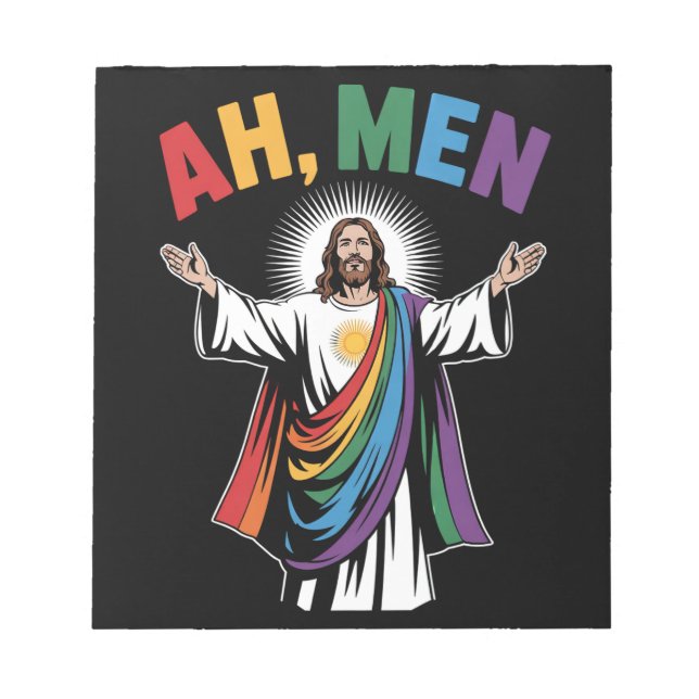 Ah Men Funny Jesus LGBTQ Gay Pride Rainbow Notepad (Front)