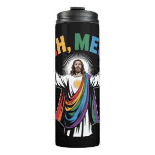 Ah Men Funny Jesus LGBTQ Gay Pride Rainbow Thermal Tumbler