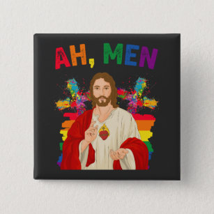 Ah Men Funny LGBT Gay Pride Jesus Christian 15 Cm Square Badge