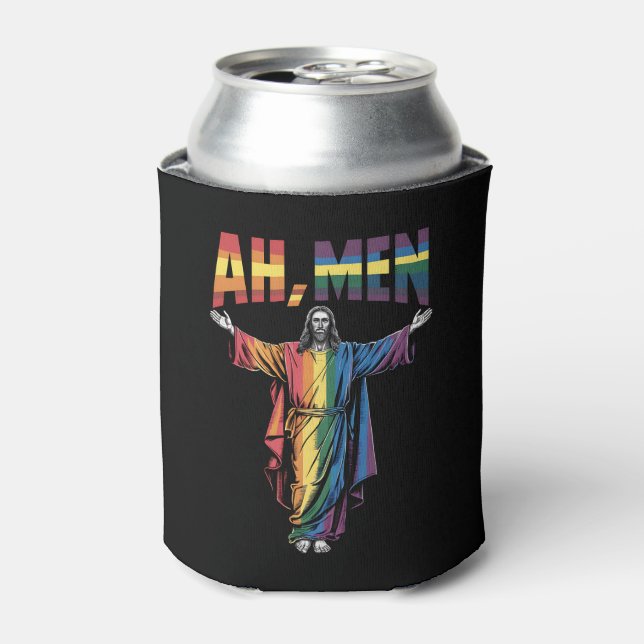 Ah Men Funny LGBT Gay Pride Jesus Christian Can Cooler (Can Front)