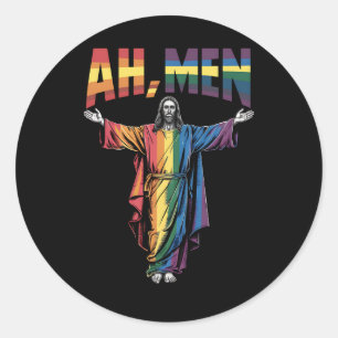 Ah Men Funny LGBT Gay Pride Jesus Christian Classic Round Sticker