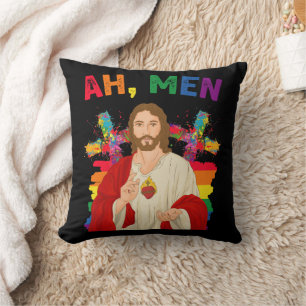 Ah Men Funny LGBT Gay Pride Jesus Christian Cushion