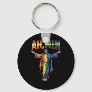 Ah Men Funny LGBT Gay Pride Jesus Christian Key Ring