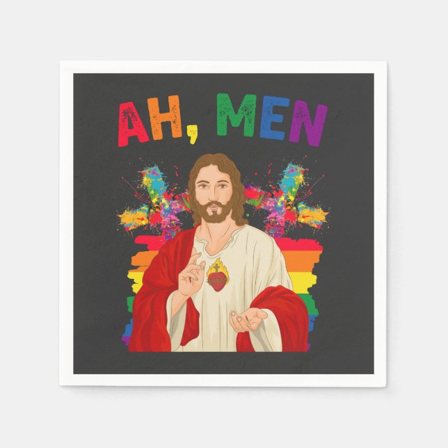 Ah Men Funny LGBT Gay Pride Jesus Christian Napkin (Front)