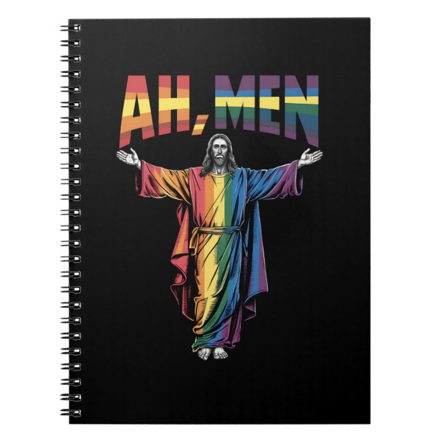 Ah Men Funny LGBT Gay Pride Jesus Christian Notebook (Front)
