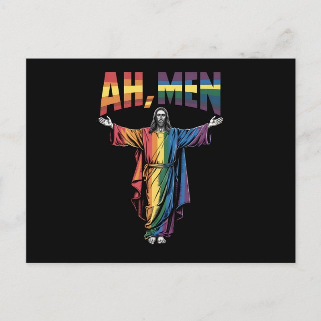 Ah Men Funny LGBT Gay Pride Jesus Christian Postcard (Front)