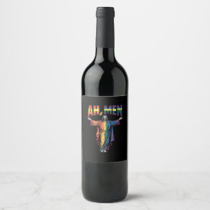 Ah Men Funny LGBT Gay Pride Jesus Christian Wine Label