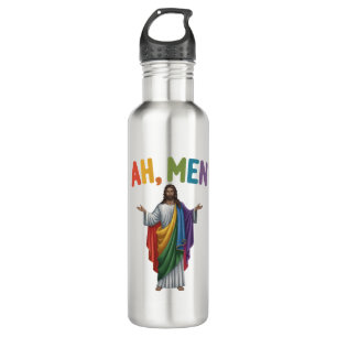 Ah Men Funny LGBT Gay Pride Jesus Rainbow Flag 710 Ml Water Bottle