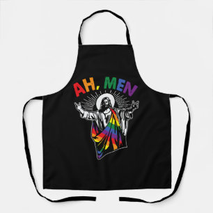 Ah Men Funny LGBT Gay Pride Jesus Rainbow Flag Apron
