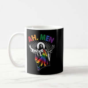 Ah Men Funny LGBT Gay Pride Jesus Rainbow Flag Chr Coffee Mug