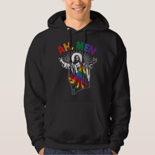 Ah Men Funny LGBT Gay Pride Jesus Rainbow Flag Chr Hoodie