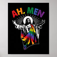 Ah Men Funny LGBT Gay Pride Jesus Rainbow Flag Chr