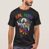 Ah Men Funny LGBT Gay Pride Jesus Rainbow Flag Chr