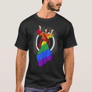 Ah Men Funny Lgbt Gay Pride Jesus Rainbow Flag Chr T-Shirt