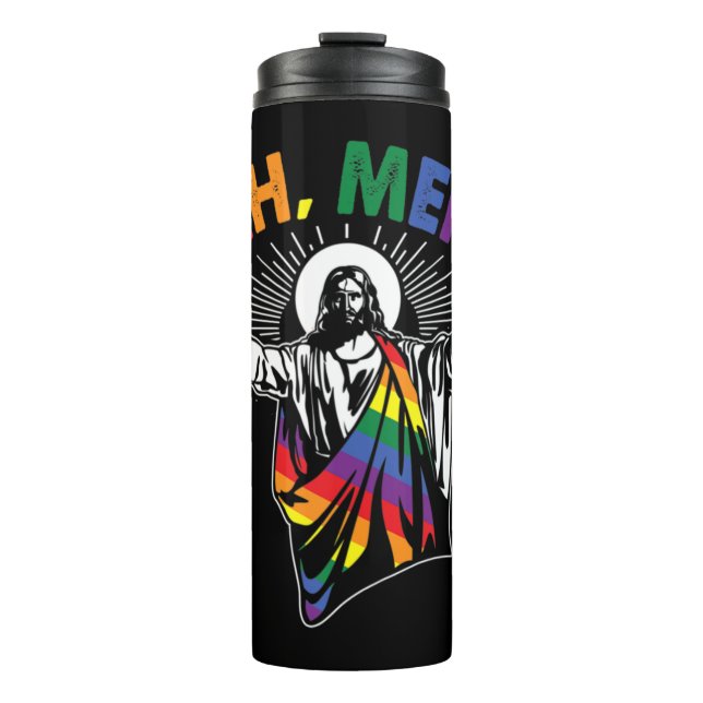 Ah Men Funny LGBT Gay Pride Jesus Rainbow Flag Chr Thermal Tumbler (Front)