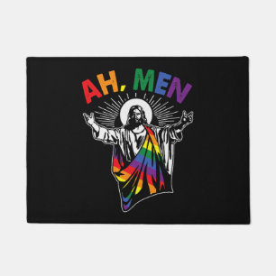 Ah Men Funny LGBT Gay Pride Jesus Rainbow Flag Doormat