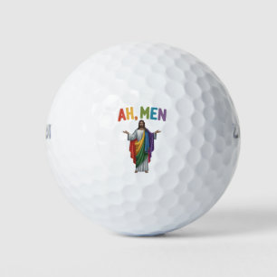 Ah Men Funny LGBT Gay Pride Jesus Rainbow Flag Golf Balls