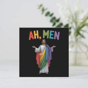 Ah Men Funny LGBT Gay Pride Jesus Rainbow Flag Invitation