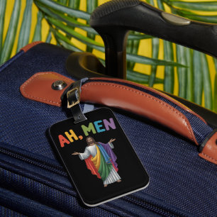 Ah Men Funny LGBT Gay Pride Jesus Rainbow Flag Luggage Tag