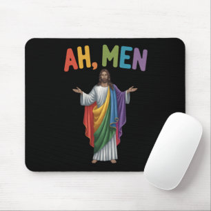 Ah Men Funny LGBT Gay Pride Jesus Rainbow Flag Mouse Mat