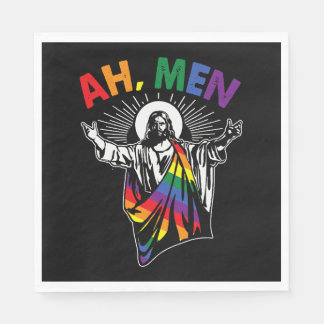 Ah Men Funny LGBT Gay Pride Jesus Rainbow Flag Napkin