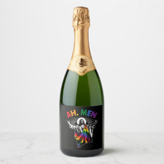 Ah Men Funny LGBT Gay Pride Jesus Rainbow Flag Sparkling Wine Label