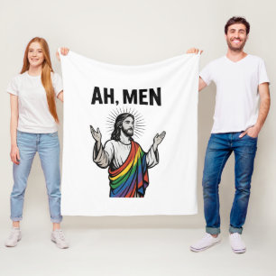 Ah Men Funny LGBT Gay Pride Jesus Rainbow Fleece Blanket