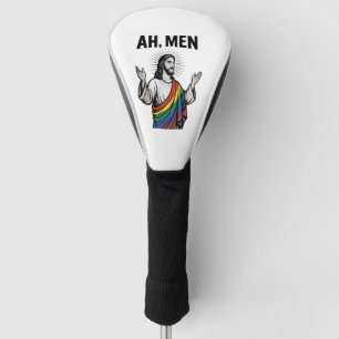 Ah Men Funny LGBT Gay Pride Jesus Rainbow Golf Head Cover