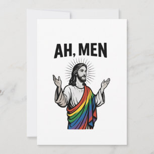 Ah Men Funny LGBT Gay Pride Jesus Rainbow Holiday Card