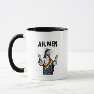 Ah Men Funny LGBT Gay Pride Jesus Rainbow Mug
