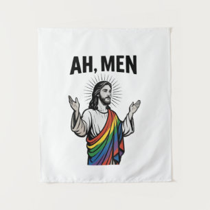 Ah Men Funny LGBT Gay Pride Jesus Rainbow Tapestry
